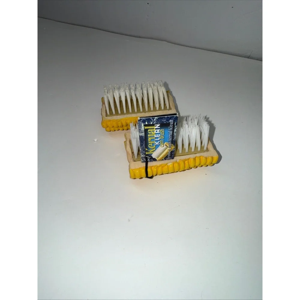 Kernel Klean Corn Brush Set of 2 Novelty Vegetable Scrubbers Yellow Cob Design